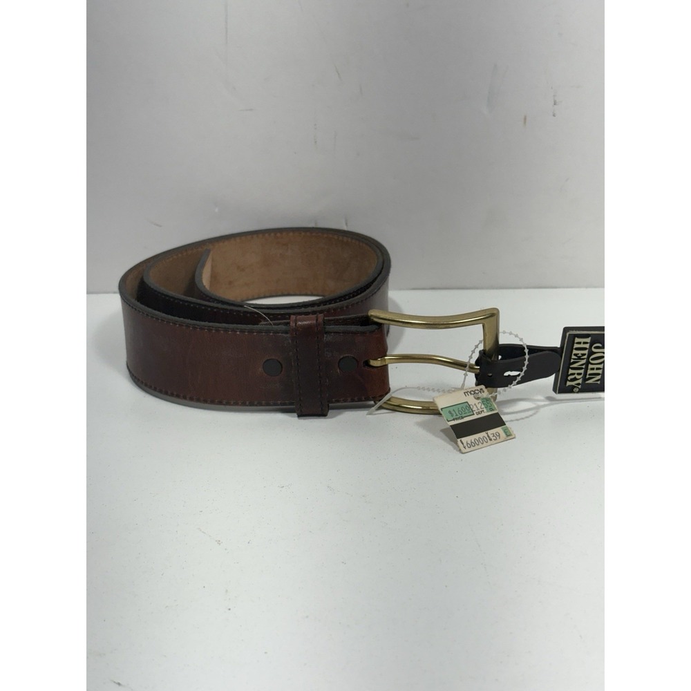 JOHN HENRY Rust Brown Leather Belt‎ 34" Men's Vintage Golden Buckle  New W Tag